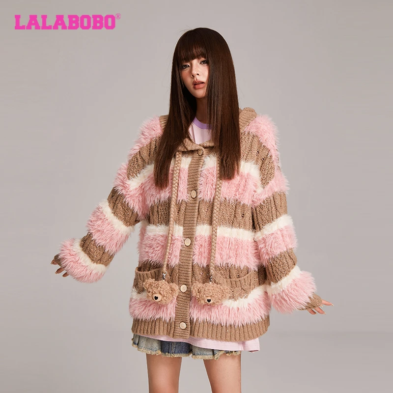 杭州LALABOBO2024秋冬新小熊连帽开襟毛织/LBDC-WSTM16