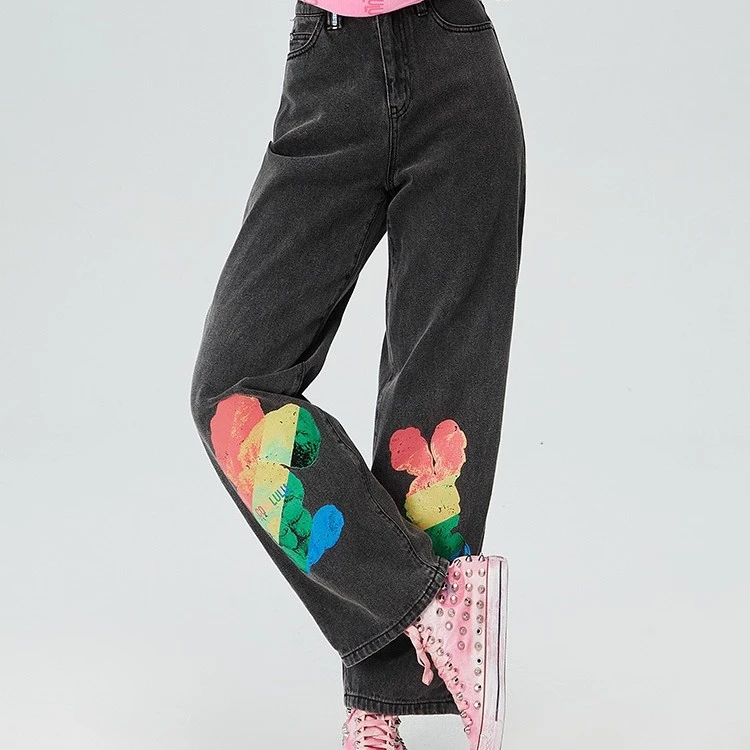 郑州LABO原创直筒阔腿小兔图案牛仔裤女LBBD-WXZC19