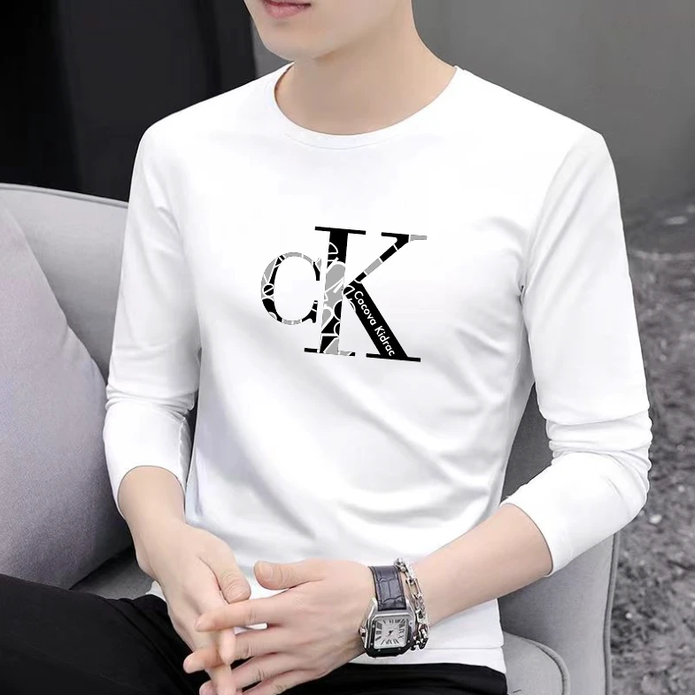 【官方正品】长绒棉纯白长袖打底衫 男女内搭t恤长袖纯色印花