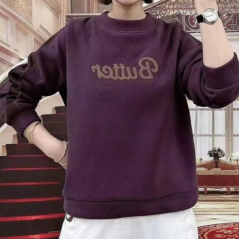 2025冬季新款加绒加厚保暖显瘦时尚宽松减龄半高领正肩款卫衣13