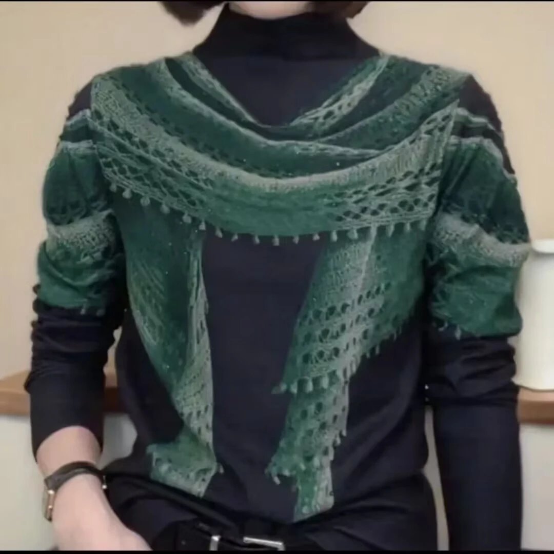 新款T恤时尚秋冬百搭设计感减龄假围巾女士打底衫