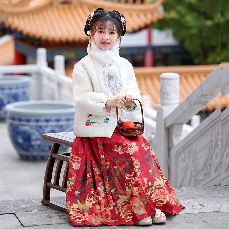 女童冬装汉服马面裙套装儿童新中式国风唐装小女孩加绒古风拜年服