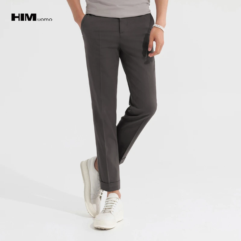 HIM漢崇 简约易打理修身九分裤男舒适通勤商务休闲西裤 2025春季