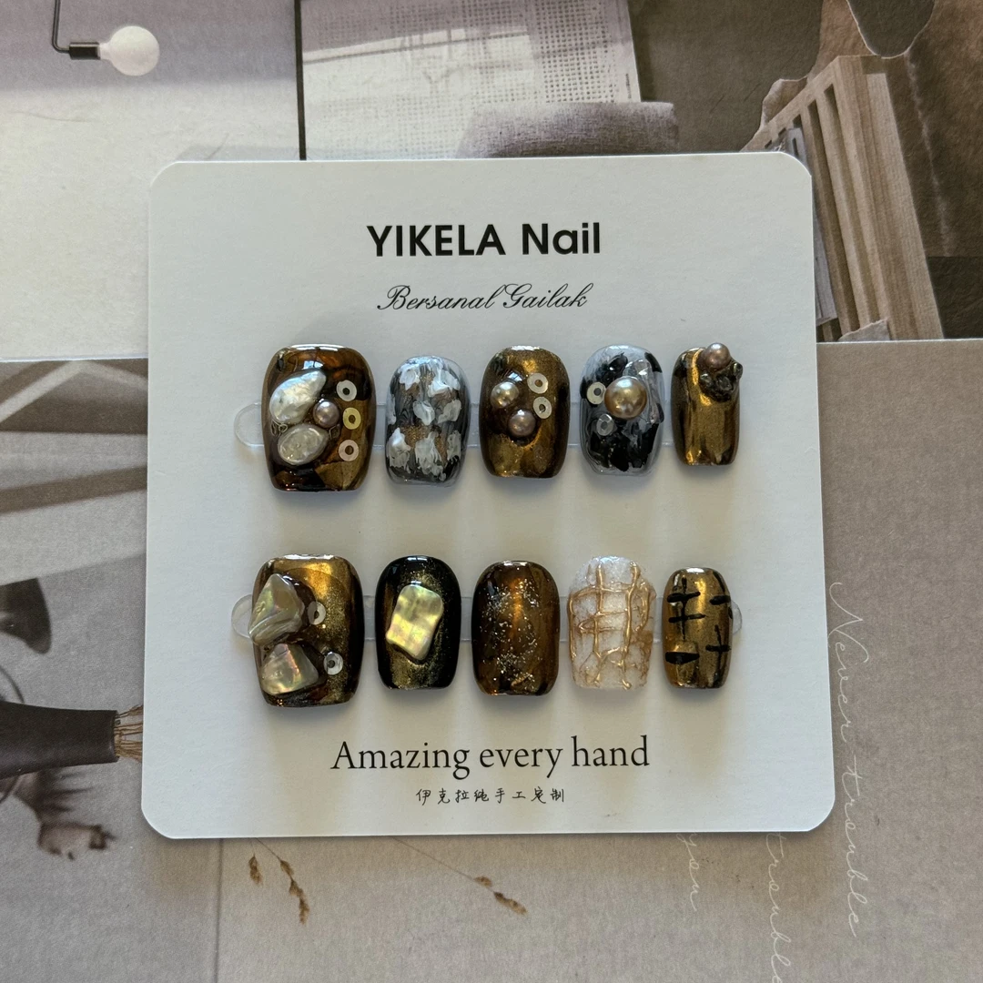 （黑朵朵）伊克拉纯手工ins风小众设计穿戴美甲