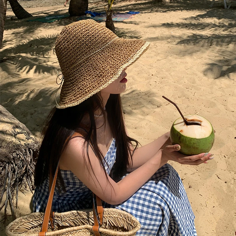 海边夏日~沙滩遮阳草帽女度假出游韩版百搭草编折叠渔夫帽太阳帽