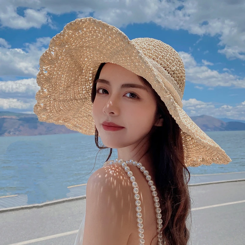 2023草帽海边沙滩帽子女夏气质百搭时尚太阳帽防晒防紫外线遮阳帽