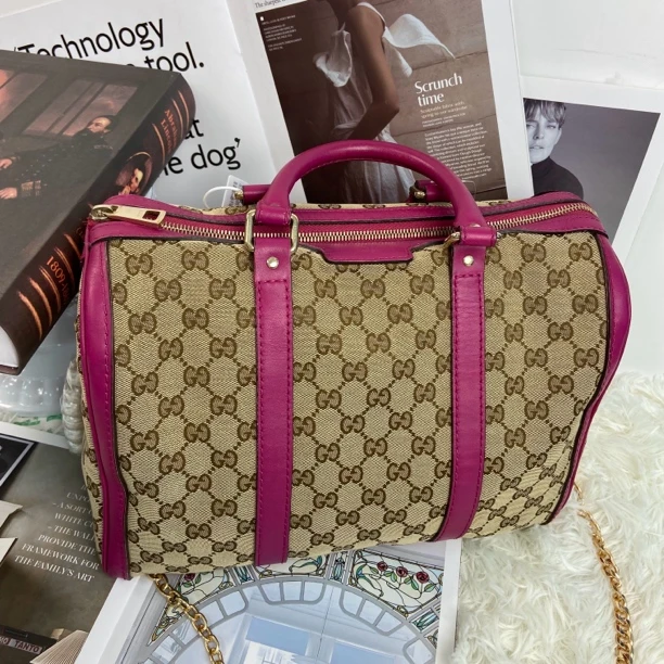 95新 GUCCI/古驰 XM/复古紫老花拼皮波士顿手提斜挎包/SP09626062