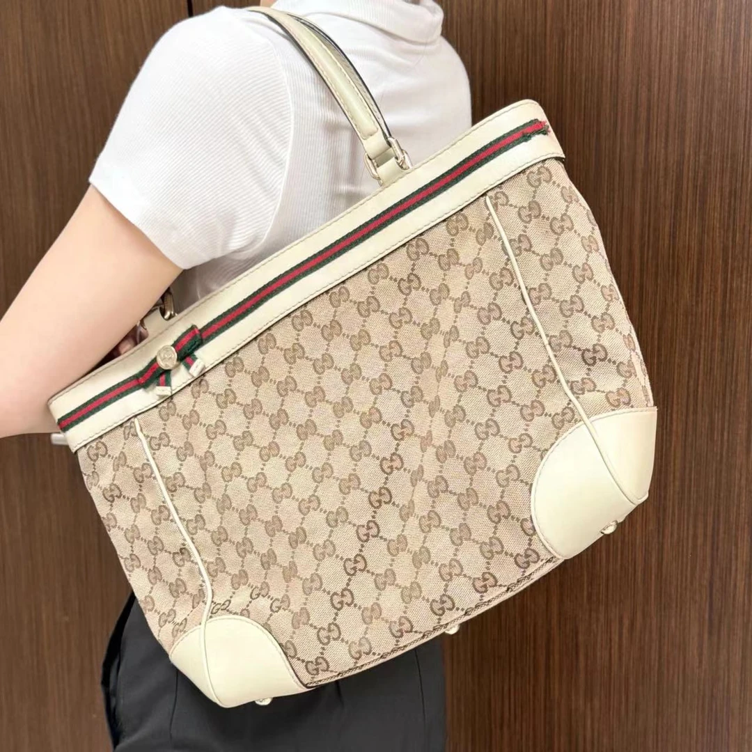 95新 GUCCI/古驰 XM/老花拼皮红绿编织手提单肩/MH07728047