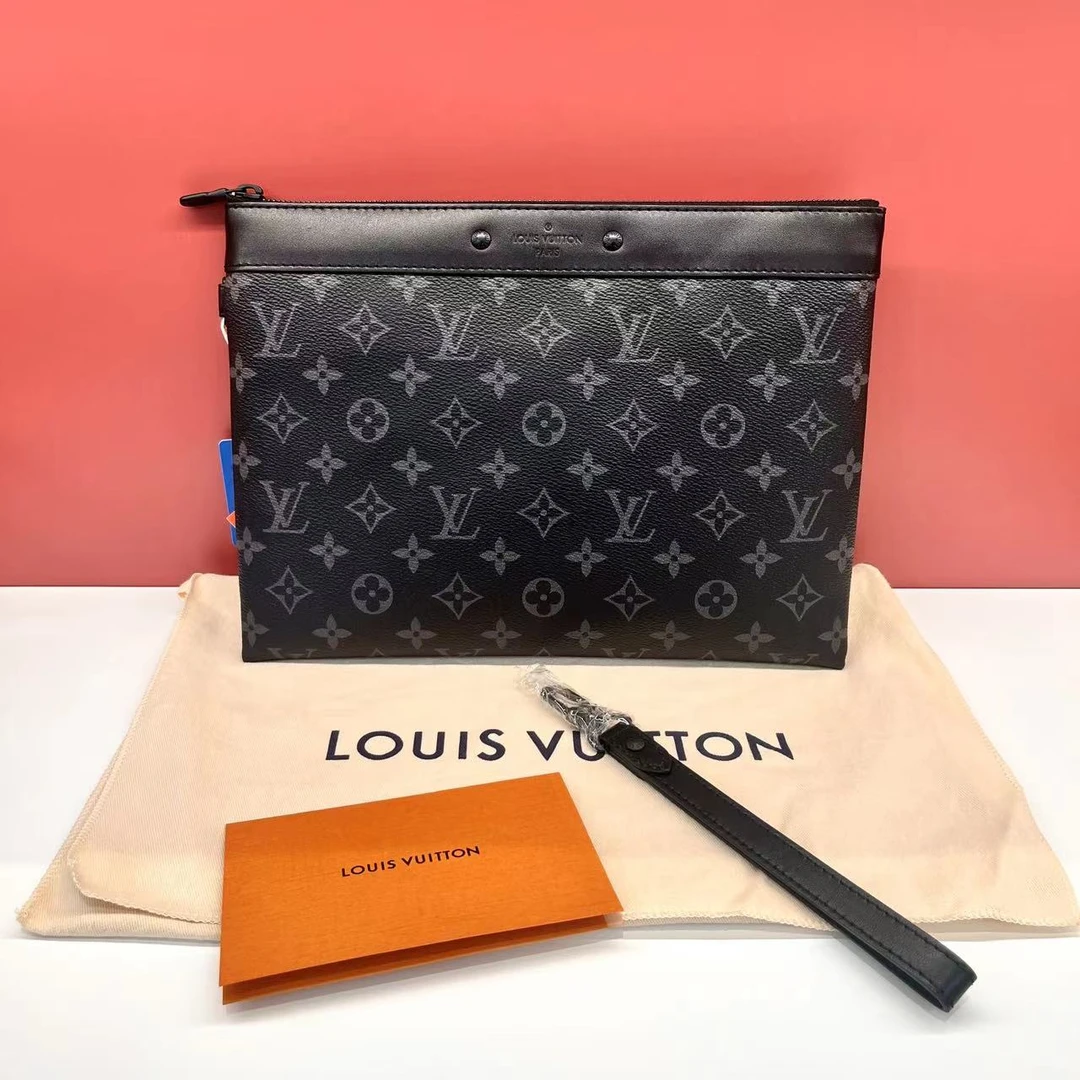 99新 LouisVuitton/路易威登 XM/芯片款时尚黑花手拿包GS05631201