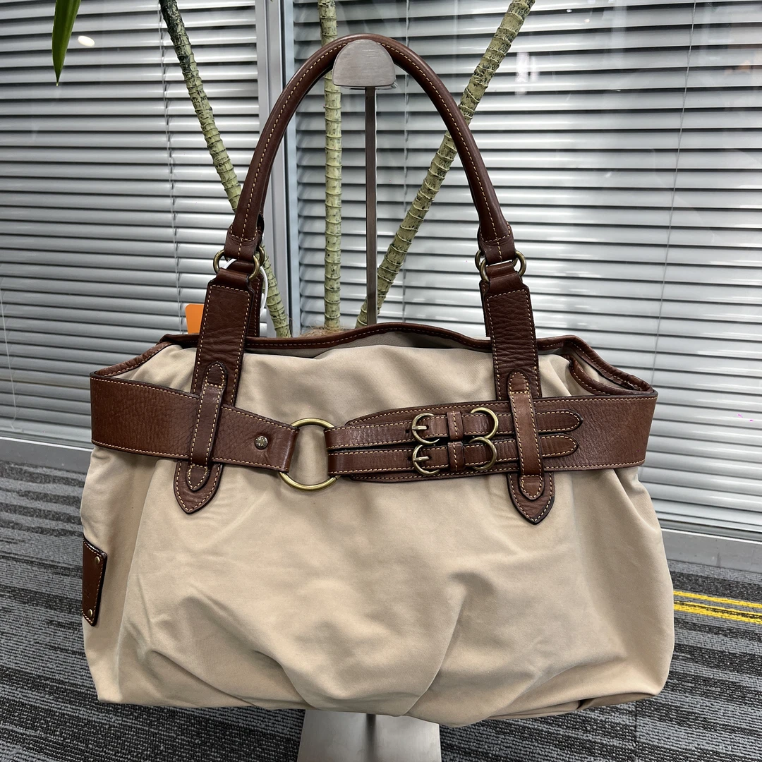 95新 BURBERRY/博柏利  XM/奶茶栗绑带机车tote单肩包/MH08324057