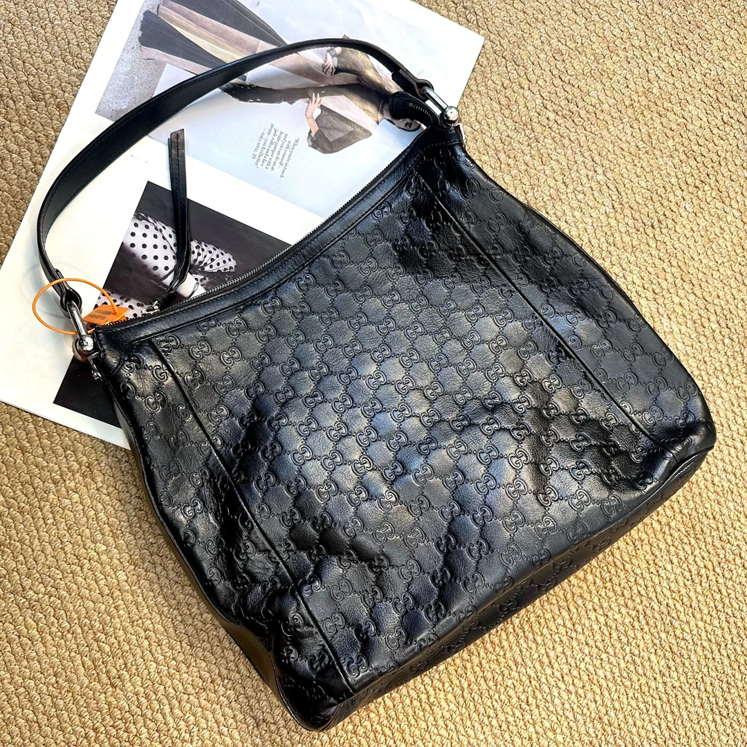 95新 GUCCI/古驰 XM/黑色满印老花暗纹单肩手提包/BB07618067改