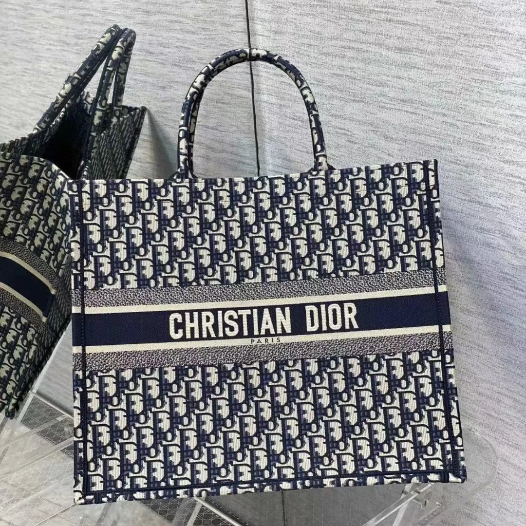 95新 DIOR/迪奥 XM/经典满印蓝花 book tote大号时尚托特包/001