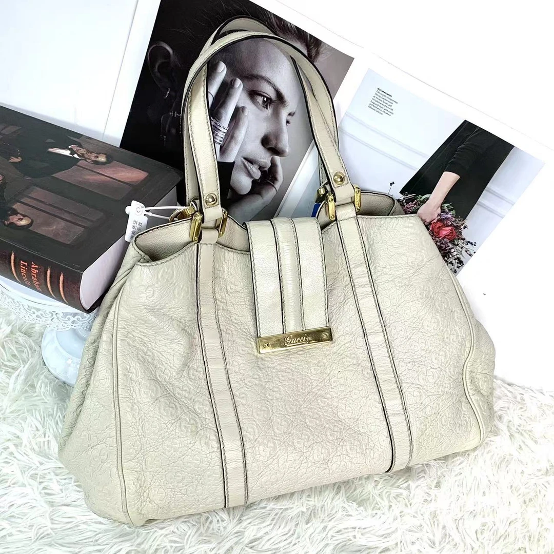 95新 GUCCI/古驰 XM/经典米白色暗印压纹老花腋下包/T3XL08617037
