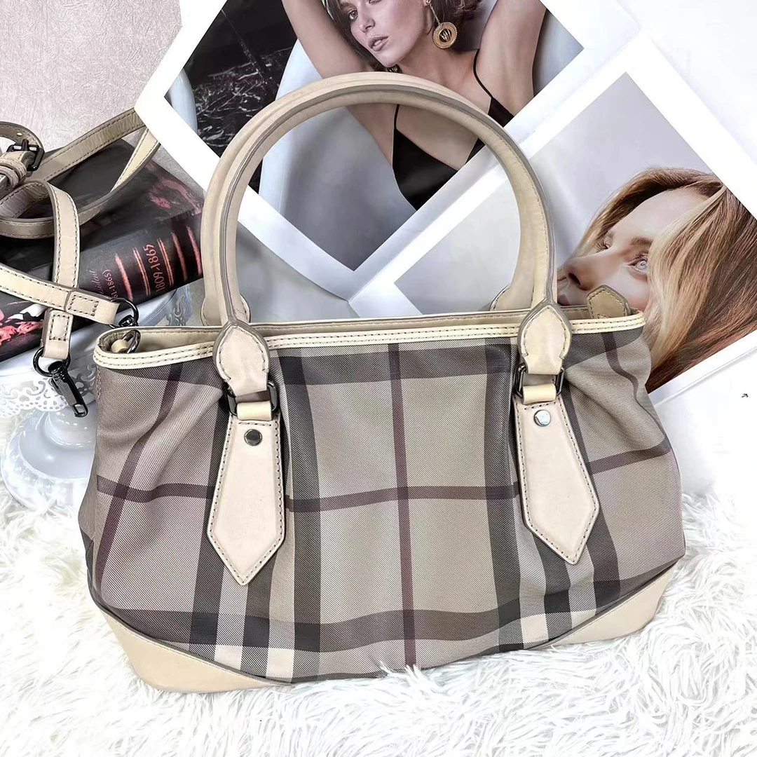95新 BURBERRY/博柏利  XM/经典格纹复古手提斜挎包/THTS09618028