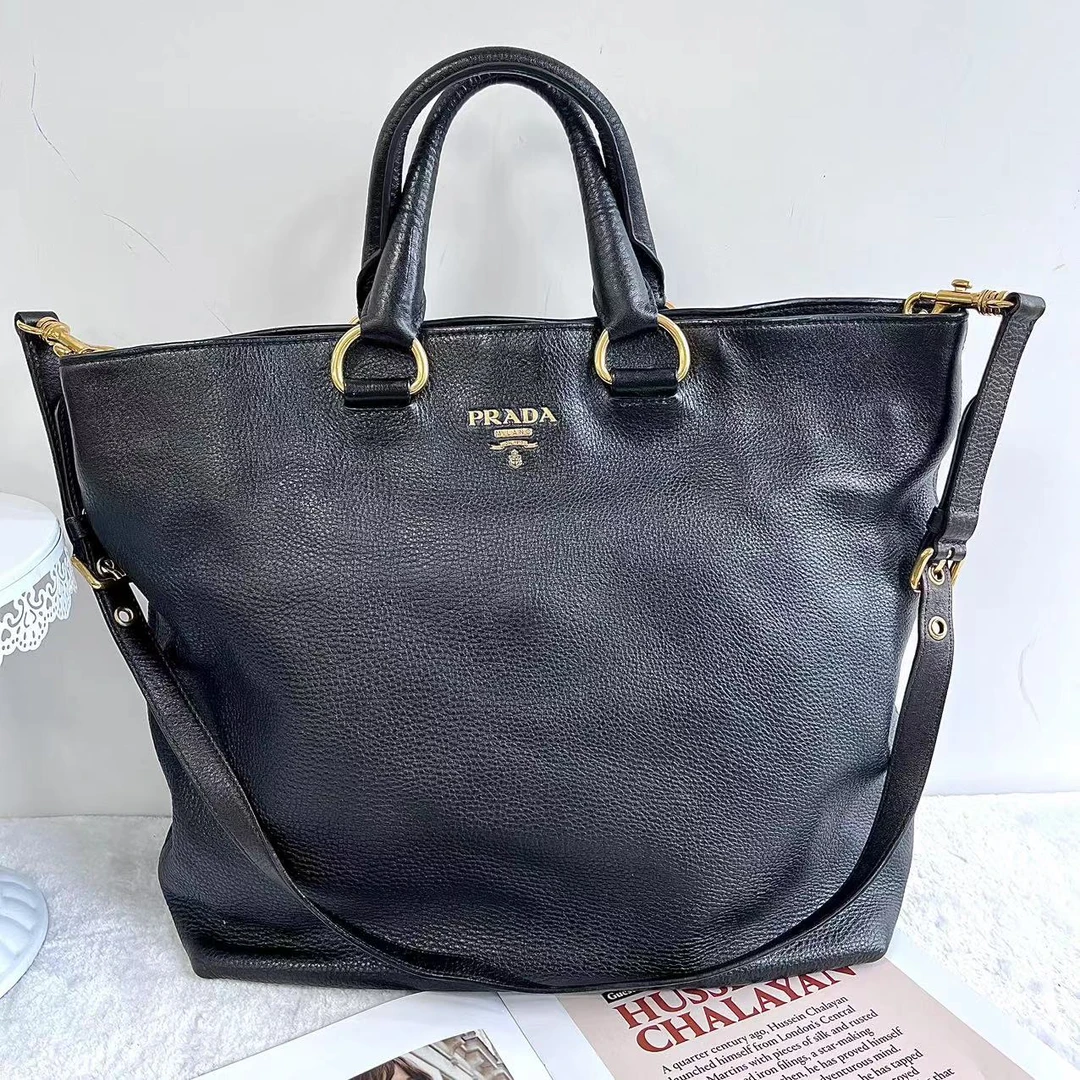 95新 Prada/普拉达 XM/黑金配荔枝纹手提单肩斜挎包/DD07601011改