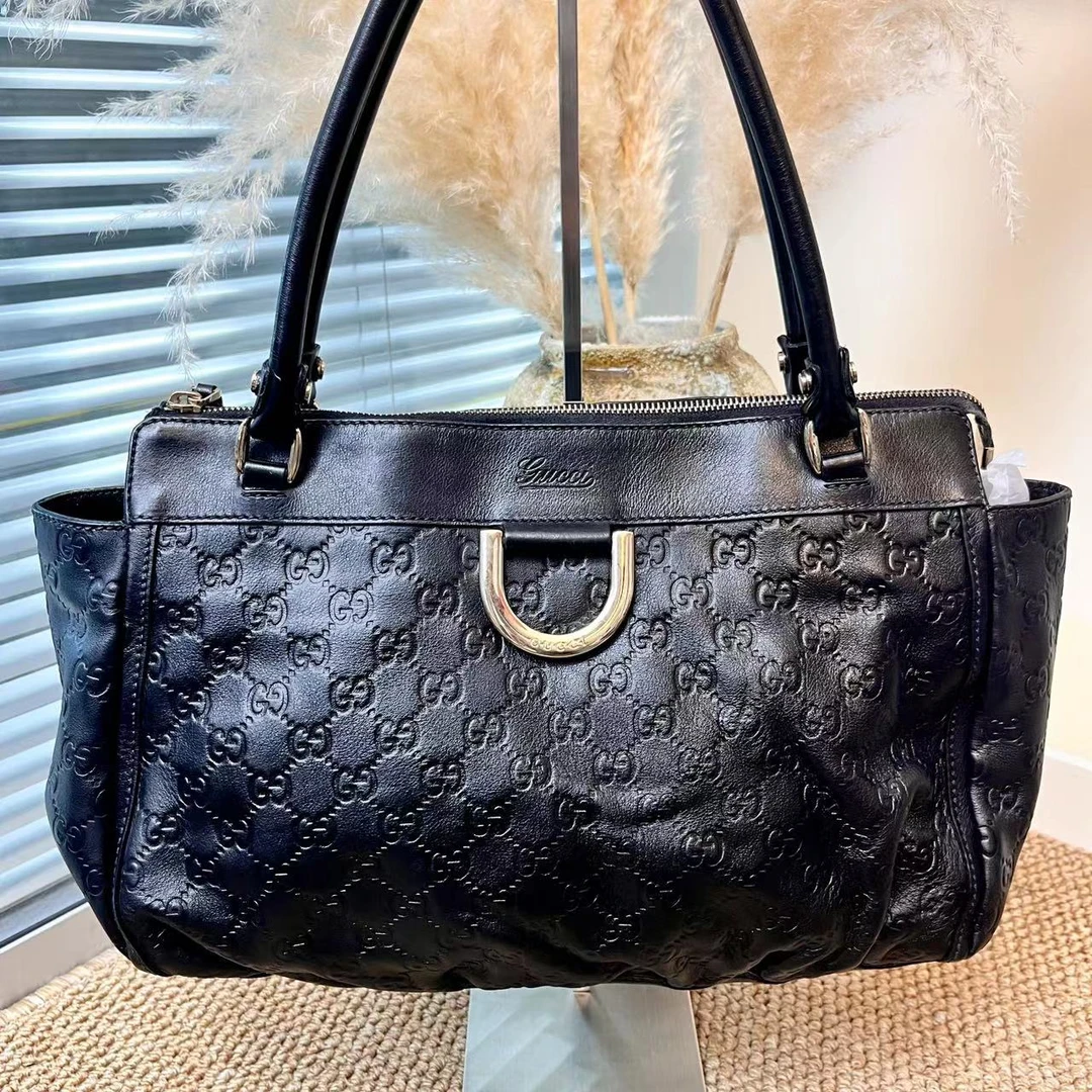 95新 GUCCI/古驰 XM/老花满印黑色单肩托特包/T3JJ06913777改