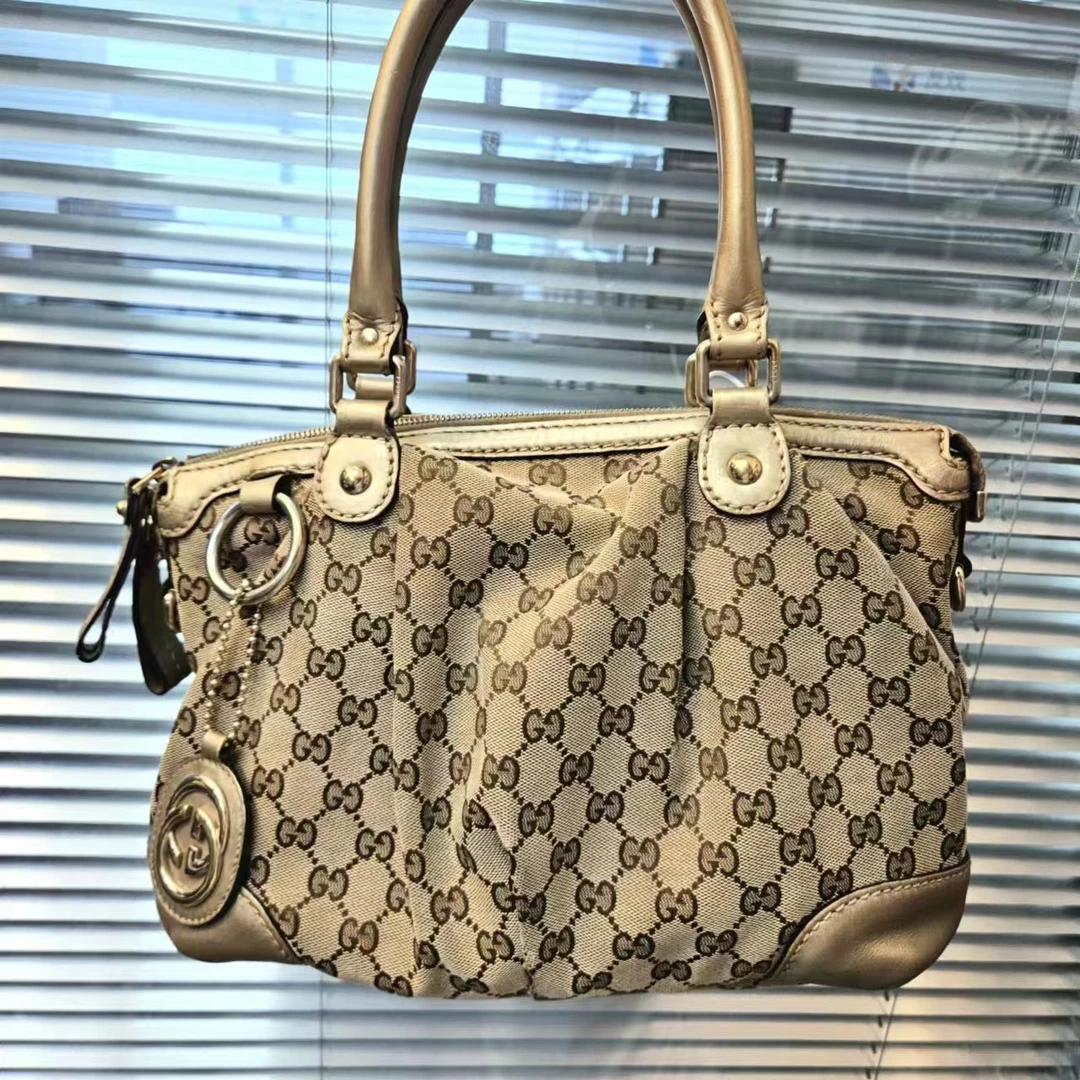 95新 GUCCI/古驰 XM/经典老花拼皮双G手提包/MH07628026