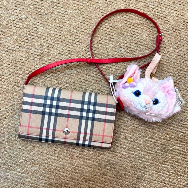 95新 BURBERRY/博柏利 XM/经典格纹红色肩带手提斜挎包QZ07822062