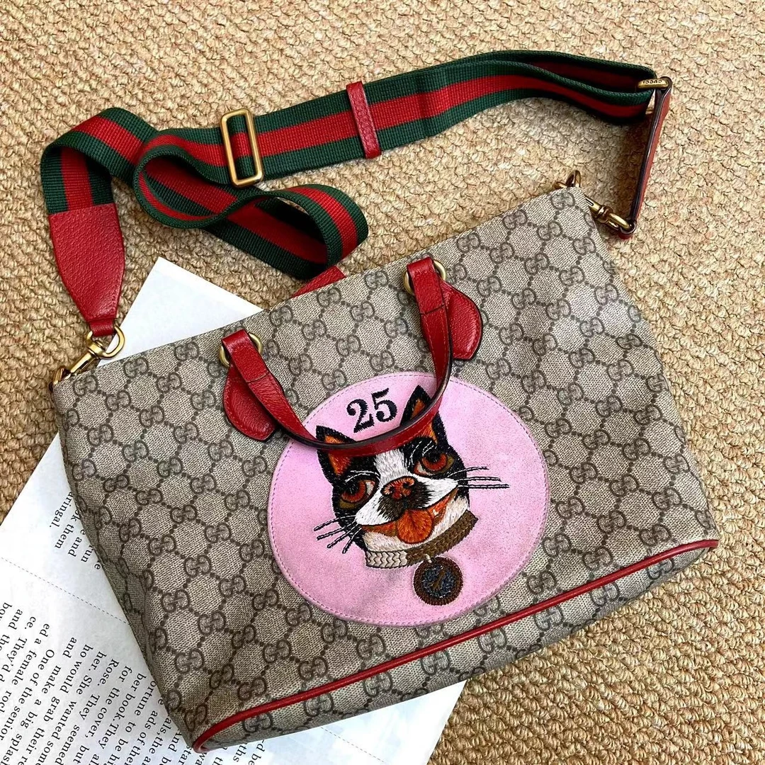 95新 GUCCI/古驰 XM/经典老花红色拼皮百搭手提斜挎包/RX05107522