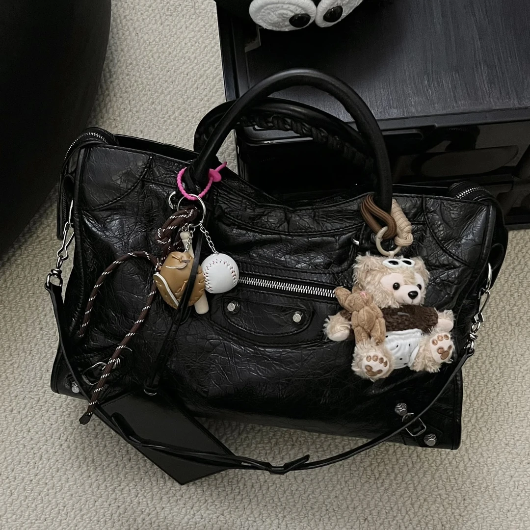 95新 Balenciaga/巴黎世家 XM/黑银中号 辣妹机车包/KU09120018改
