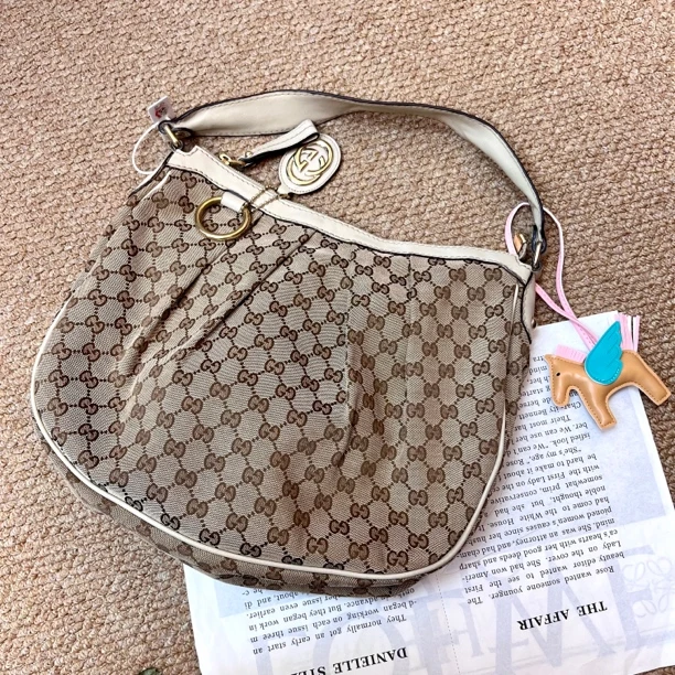 95新 GUCCI/古驰 XM/经典老花拼白皮 单肩腋下包/MK07506022