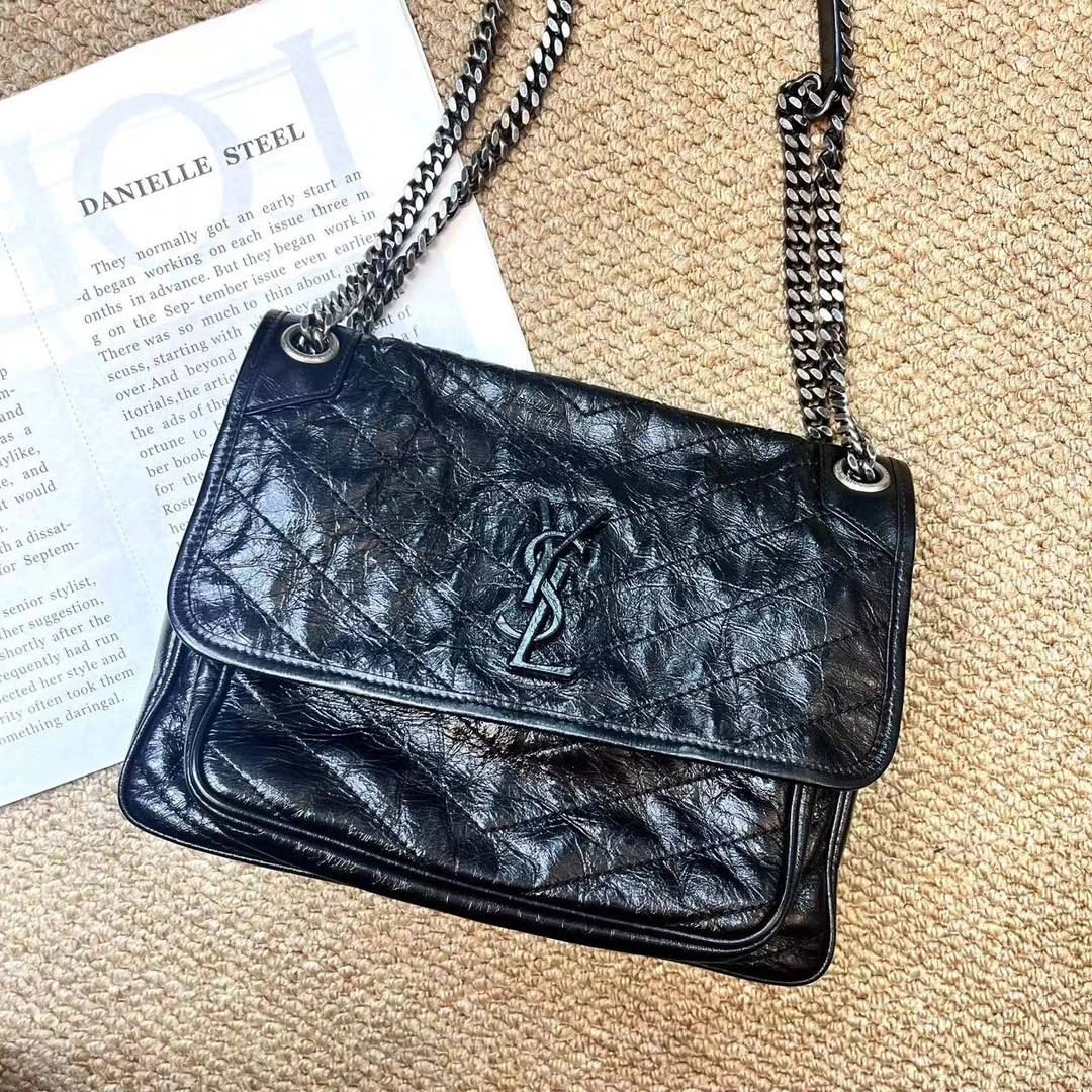 95新 YSL/圣罗兰 XM/黑色niki中号 新款带D扣单肩包/KH05113206
