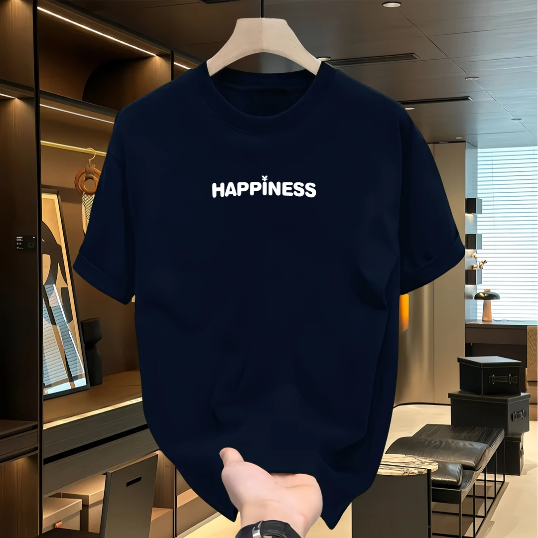 美式重磅纯棉男士t恤藏青圆领高档男款爆款2024新款高级感潮流T恤