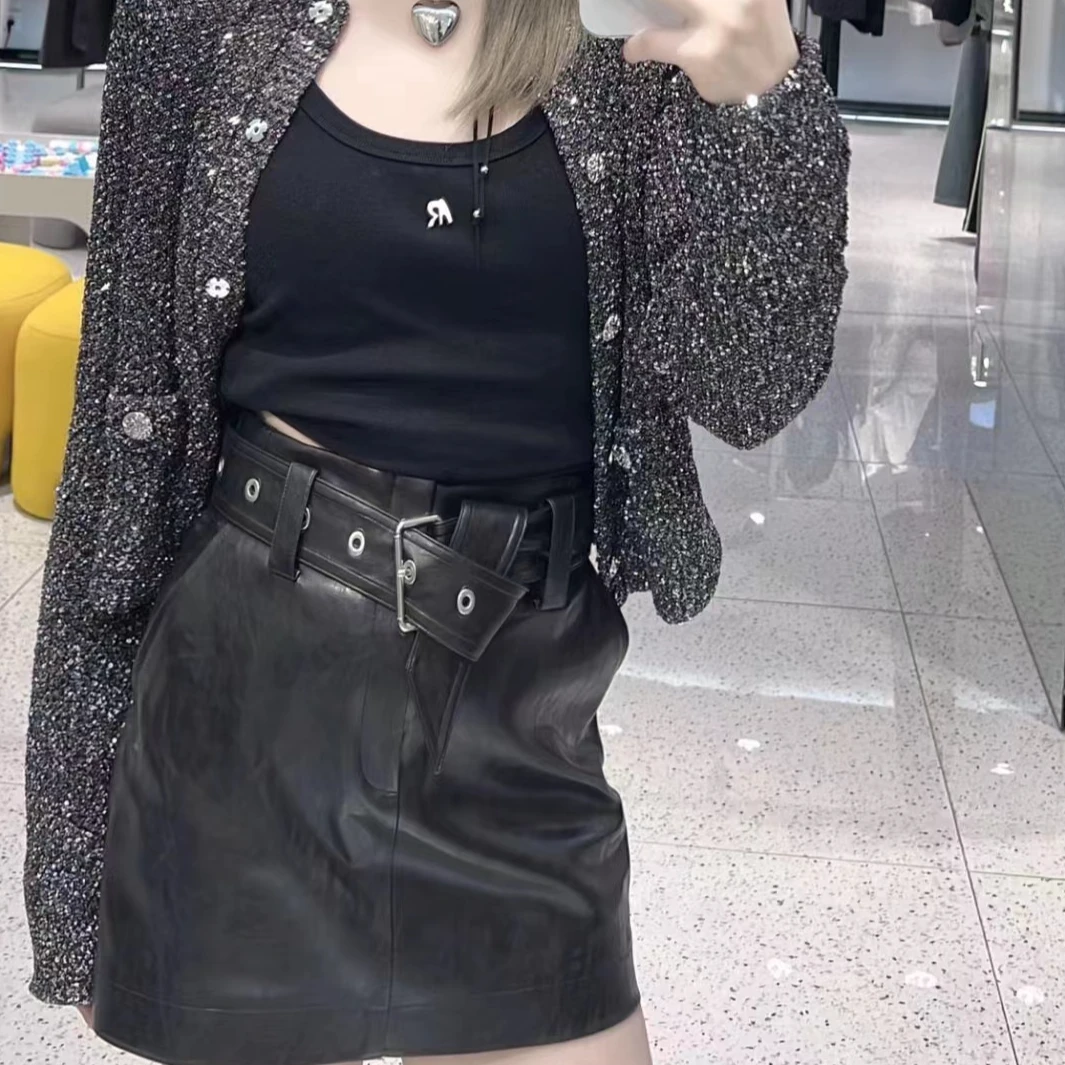 2024春款显瘦半身裙高腰黑色A字裙百搭50113501包臀