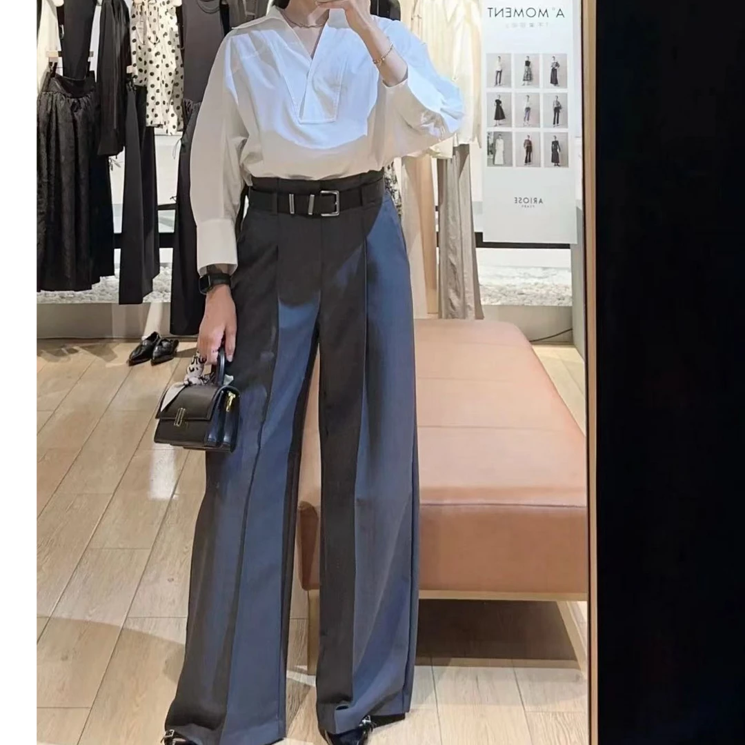 2024艾家同款烟灰色高腰显瘦40913061阔腿裤直筒宽松