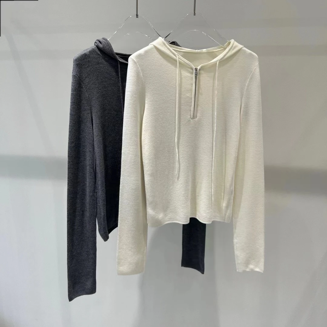 2024长袖针织衫时尚百搭纯色连帽衫网红休闲