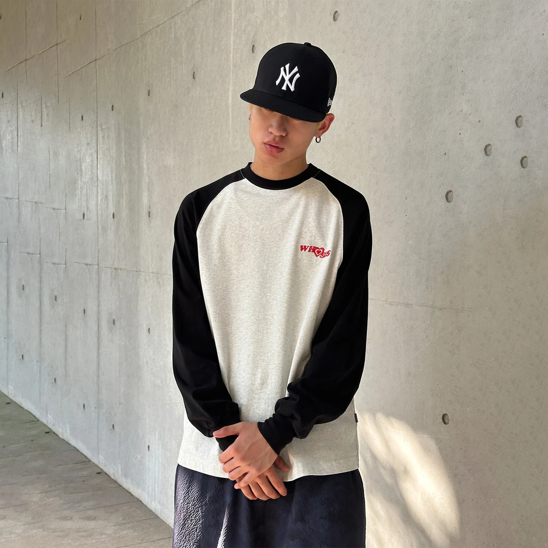 WHOOSIS（不知其名）爱心硅胶印插肩长袖T恤男女秋冬季情侣宽松圆领