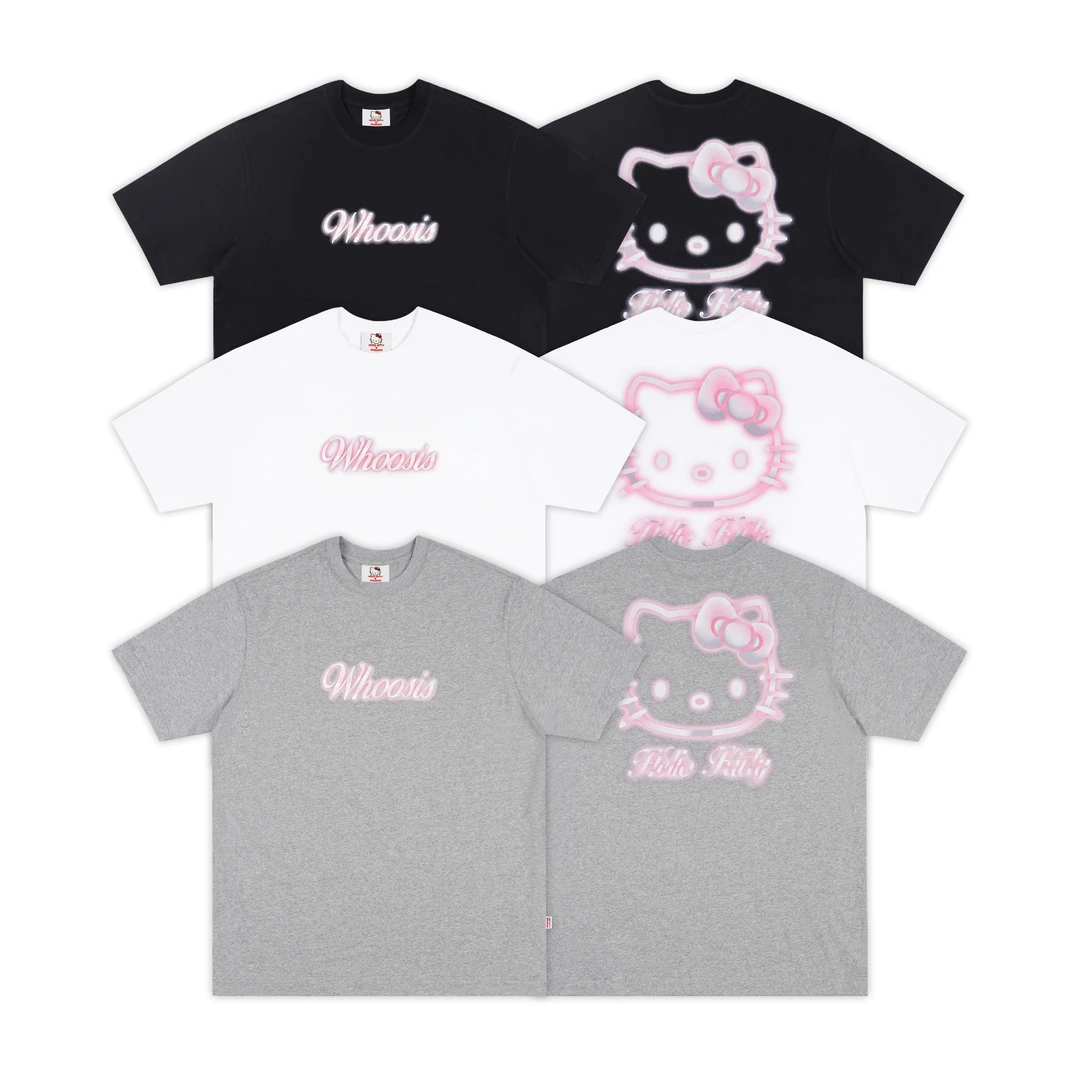 【HELLO KITTY官方联名】WHOOSIS 幻影刺绣logo短袖t国潮情侣宽松