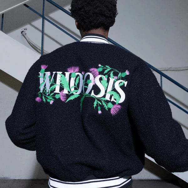 WHOOSIS（不知其名）抓毛感毛呢料棒球外套外套男女秋冬绣花美式