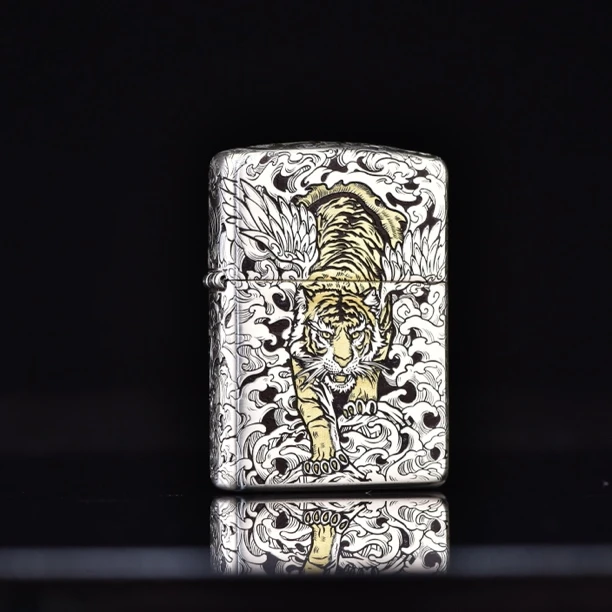 ZIPPO打火机-DIY如虎添翼包银盔甲镶嵌国风老虎礼盒送礼DY9912FD