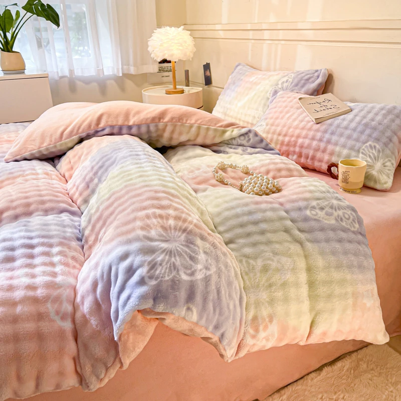 冬季加厚牛奶绒入冬四件套双面绒珊瑚绒床上用品保暖兔毛绒三件套