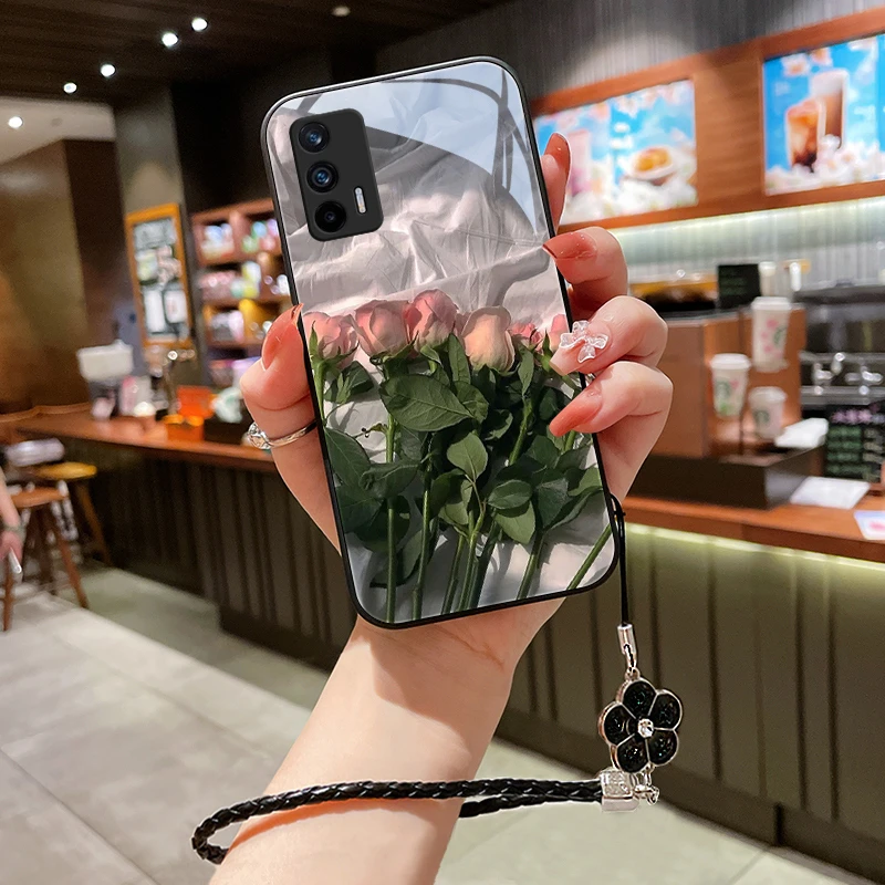 粉红花朵适用oppo真我GT手机壳realmeGT玻璃gtneo闪速版硅胶防摔