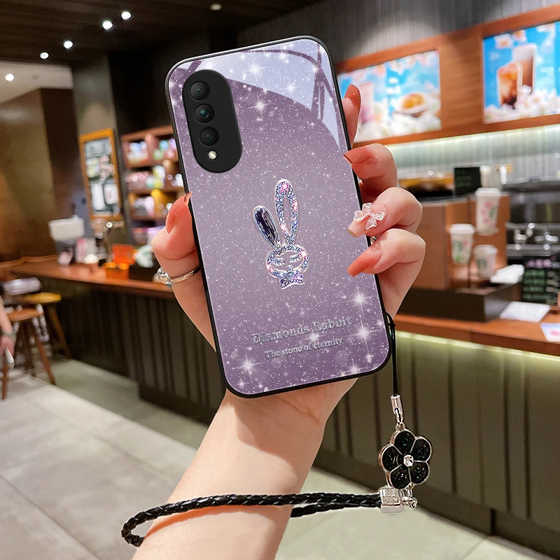 星闪小兔适用华为荣耀x20se手机壳honorx20流行玻璃x10女款挂绳手