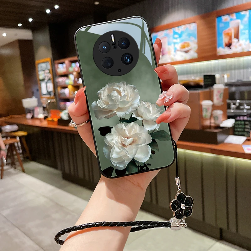 洁白花朵华为mate50pro手机壳Mate50高级50e情侣女款网红玻璃防摔