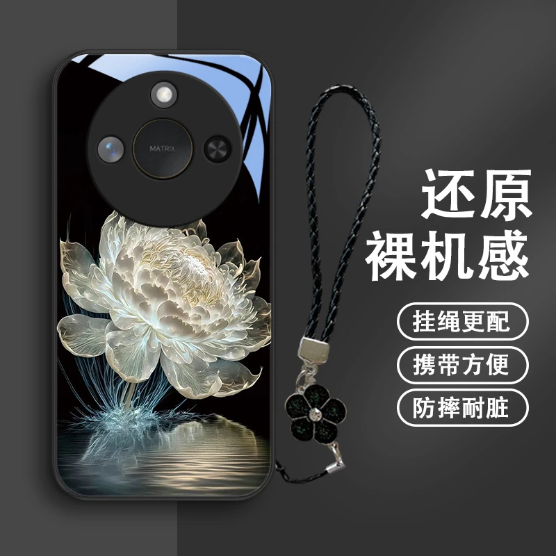 水光莲花适用荣耀X60手机壳荣耀X60Pro玻璃壳保护套防摔清新新款