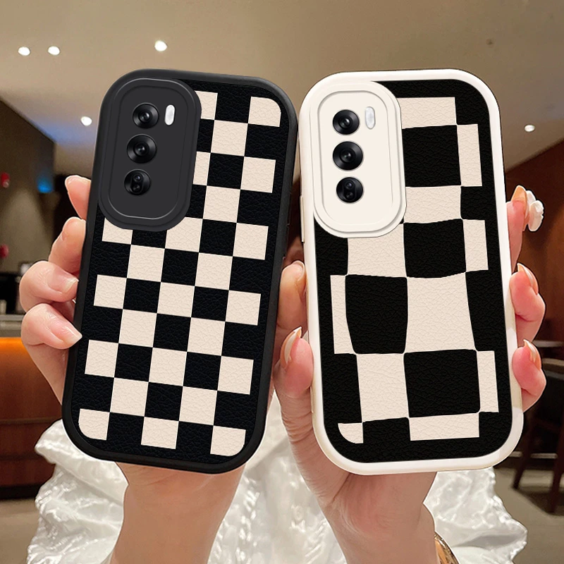 黑白格适用oppoReno12手机壳Reno12pro女款高级保护套硅胶防摔软