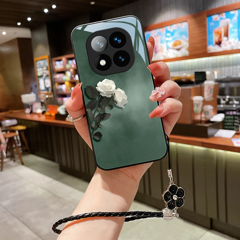 素雅花朵适用红米note14pro手机壳新款RedmiNote14女玻璃壳挂绳爆