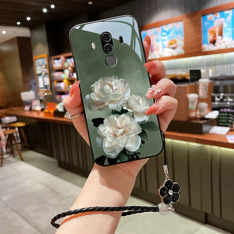洁白花朵华为mate10手机壳Mate10pro情侣mate9女款挂绳高级防摔套
