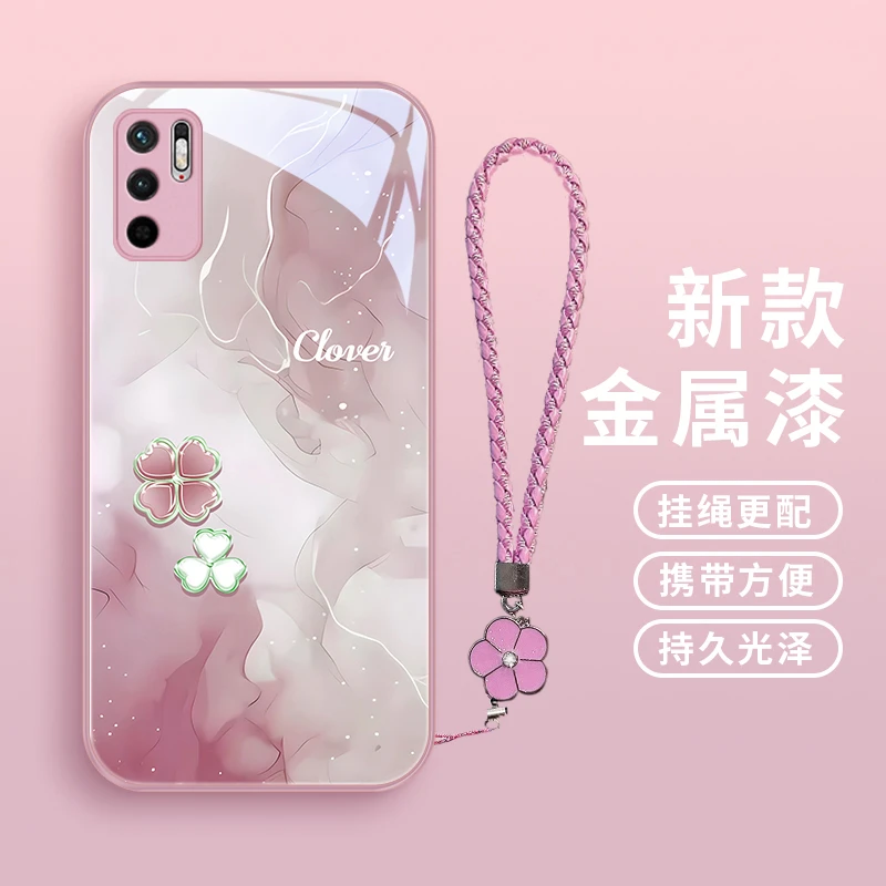 清新四叶心适用小米红米note10手机壳note9pro高级redmi玻璃壳no