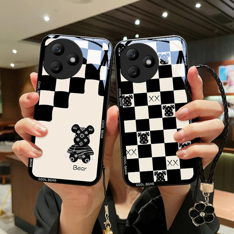 棋盘小熊适用荣耀X50i+手机壳华为X50iplus女款玻璃挂绳新款保护