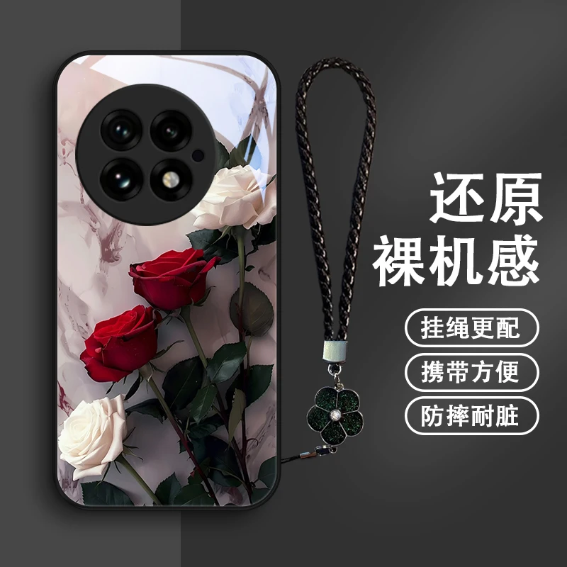 恋人玫瑰适用一加13手机壳1加13挂绳玻璃1+13保护套散热女款个性