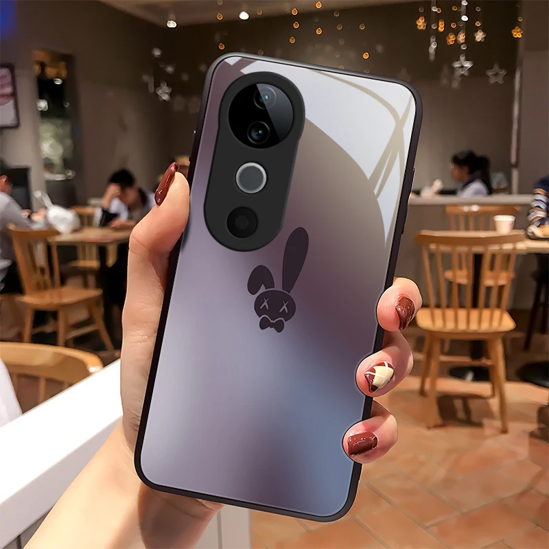 质感小兔适用vivoS19/S19pro手机壳玻璃女款高级感保护套情侣全包