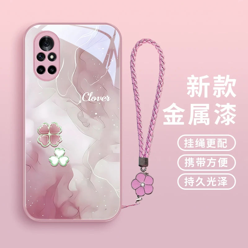 清新四叶心适用华为nova8手机壳nova8pro玻璃壳高级保护套女款no