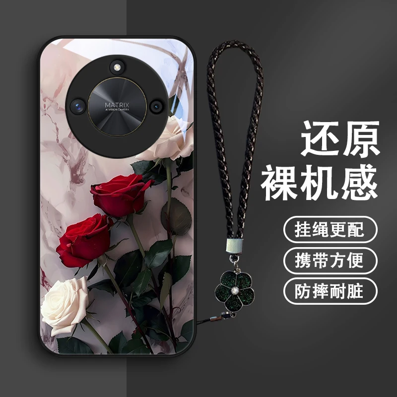 恋人玫瑰适用华为荣耀X50手机壳荣耀x50i+防摔全包玻璃个性女款可