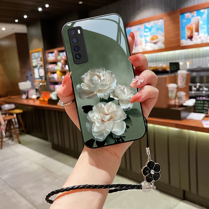 洁白花朵华为nova7手机壳nova7se高级女款挂绳nova7pro防摔全包套