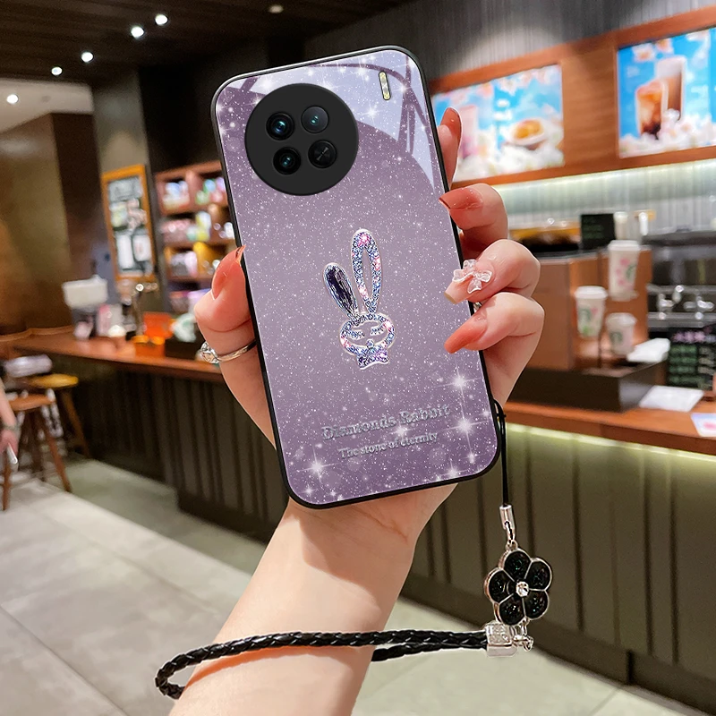 星闪小兔适用vivoX90s手机壳高级VIVOX90S玻璃女款挂绳软边防摔爆